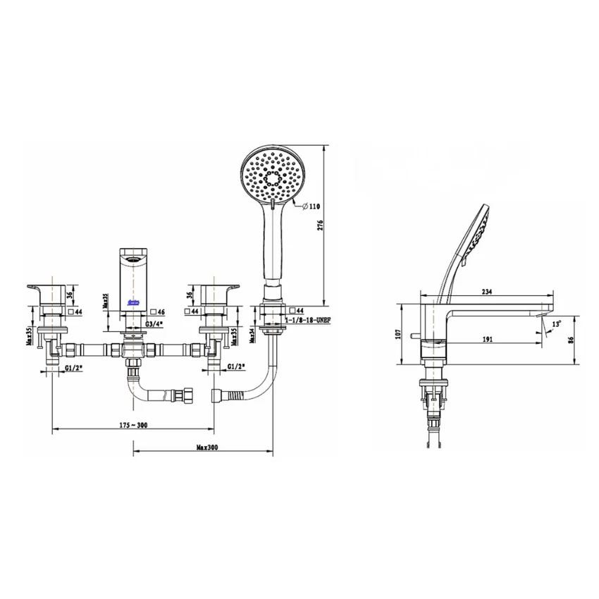 Thiết kế Vòi sen bồn tắm American Standard Acacia WF-1300 WF-1300 Thiết kế Vòi sen American Standard Acacia WF-1300