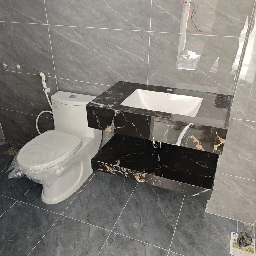 Bàn đá 2 tầng màu đen vân đá có lavabo âm bàn Viglacera VI12-9GP01 Bàn đá 2 tầng màu đen vân đá có lavabo âm bàn Viglacera VI12-9GP01