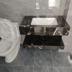 Bàn đá 2 tầng màu đen vân đá có lavabo âm bàn Viglacera VI12-9GP01