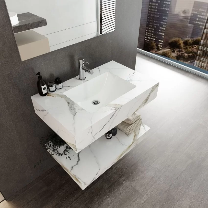 Bàn đá 2 tầng màu trắng có lavabo âm bàn Viglacera PHL-9S01P Bàn đá 2 tầng màu trắng có lavabo âm bàn Viglacera PHL-9S01P