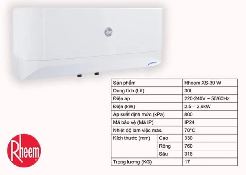 Bình nước nóng gián tiếp Rheem Xwell 8 Bình nước nóng gián tiếp Rheem Xwell