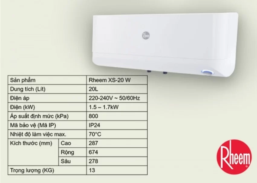 Bình nước nóng gián tiếp Rheem Xwell 9 Bình nước nóng gián tiếp Rheem Xwell