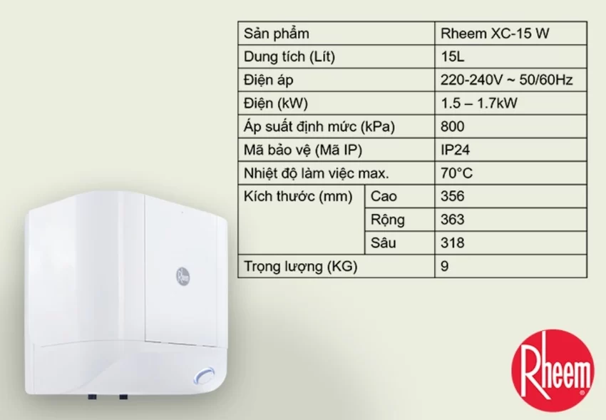 Bình nước nóng gián tiếp Rheem Xwell 10 Bình nước nóng gián tiếp Rheem Xwell