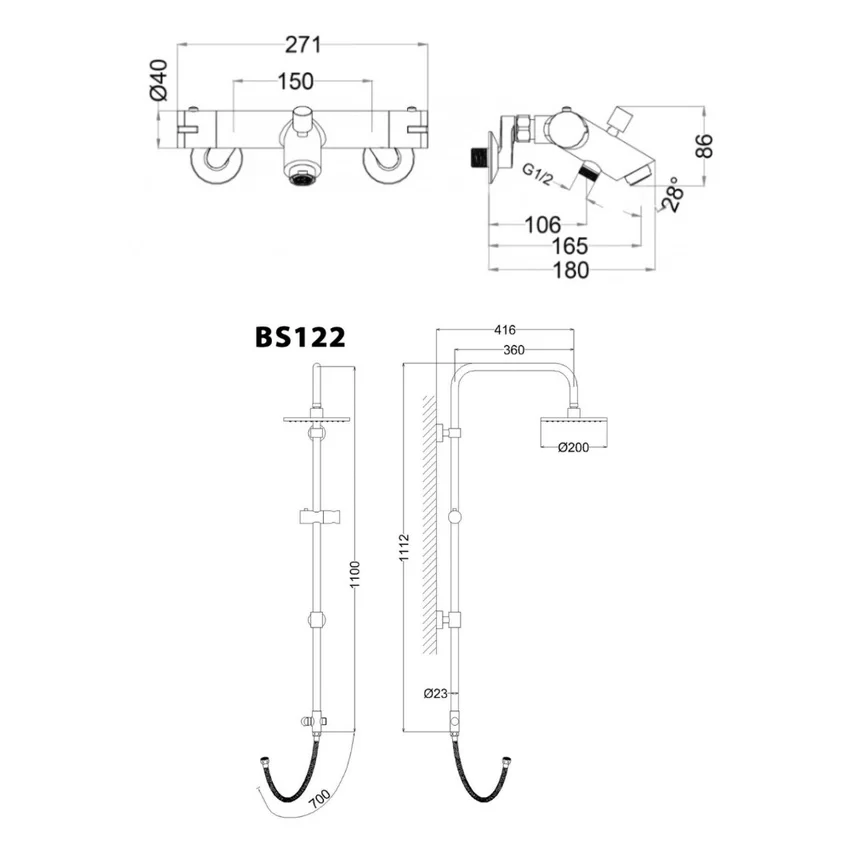 Chi tiết Bộ sen cây tắm đứng nhiệt độ Caesar BS122+TS617 Chi tiết Bộ sen cây tắm đứng nhiệt độ Caesar BS122+TS617