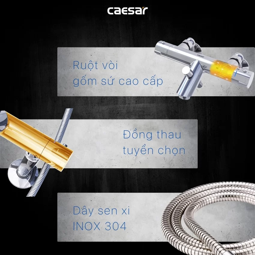 Bộ sen cây tắm đứng nhiệt độ Caesar BS124+TS617 10 Bộ sen cây tắm đứng nhiệt độ Caesar BS124+TS617