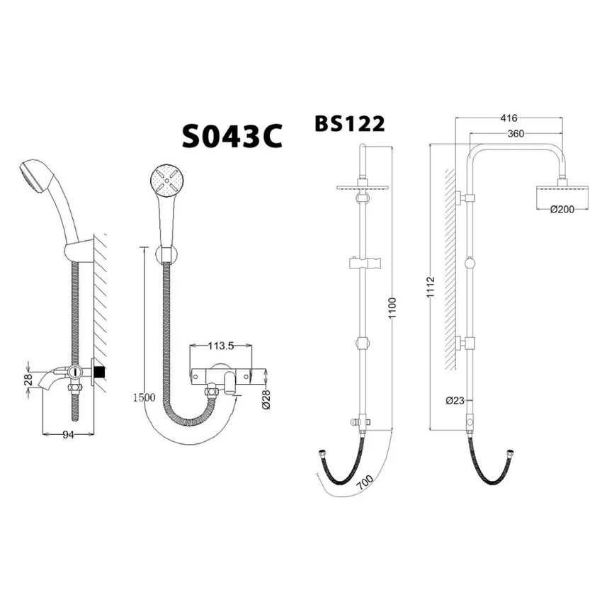 Bộ sen cây tắm đứng nóng lạnh Caesar BS122+S043C Bộ sen cây tắm đứng nóng lạnh Caesar BS122+S043C