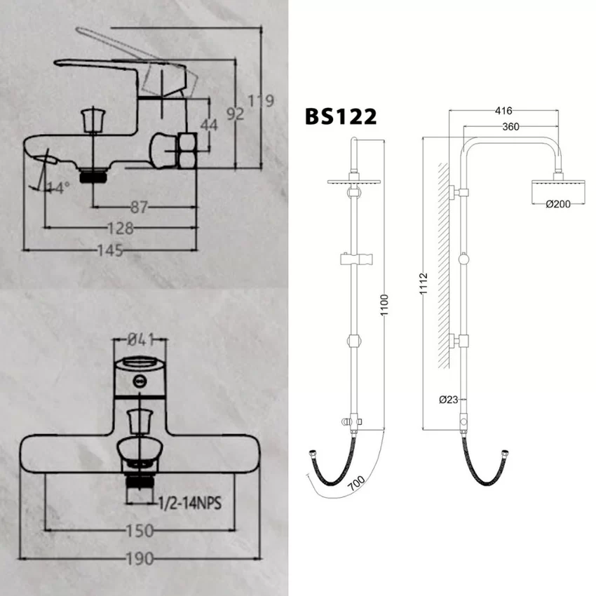 Thiết kế của Bộ Sen Cây Caesar BS122+S383C Thiết kế của Bộ sen cây tắm đứng Caesar BS122+S383C