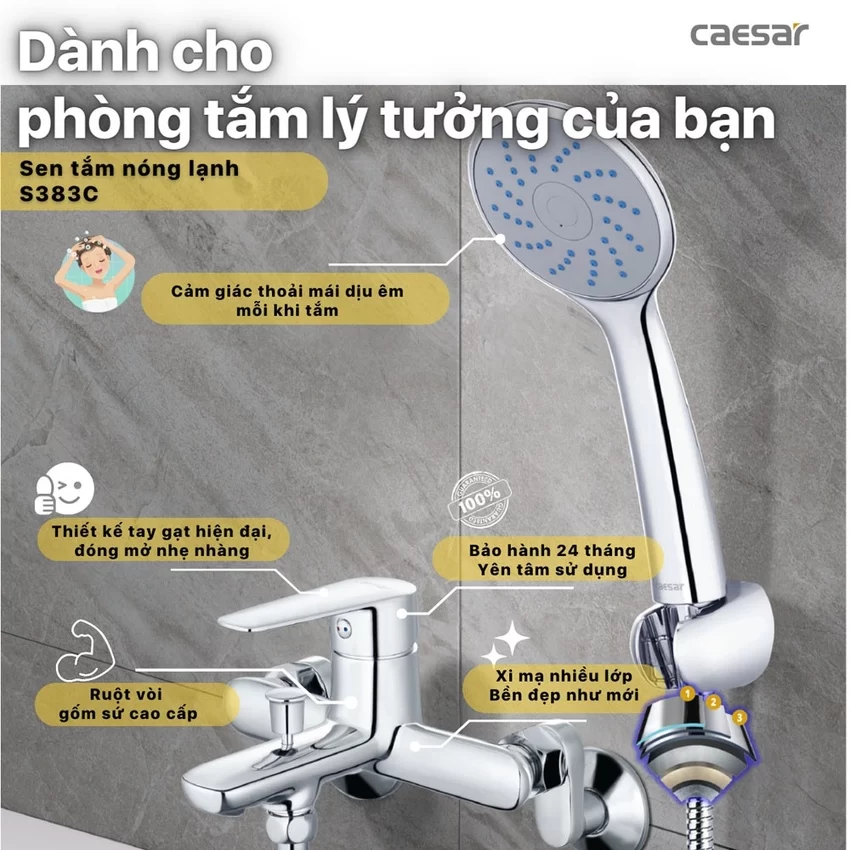 Bộ sen cây tắm đứng nóng lạnh Caesar BS122+S383C 12 Bộ sen cây tắm đứng nóng lạnh Caesar BS122+S383C