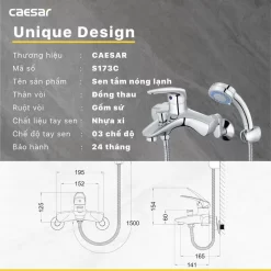 Bộ sen cây tắm đứng nóng lạnh Caesar BS124+S173C