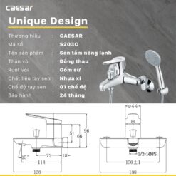 Bộ sen cây tắm đứng nóng lạnh Caesar BS124+S203C 14 Bộ sen cây tắm đứng nóng lạnh Caesar BS124+S203C