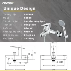 Bộ sen cây tắm đứng nóng lạnh Caesar BS124+S203C 14 Bộ sen cây tắm đứng nóng lạnh Caesar BS124+S203C