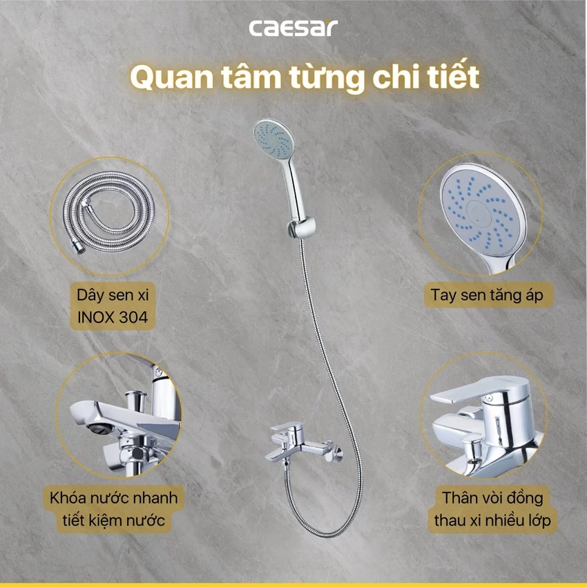 Bộ sen cây tắm đứng nóng lạnh Caesar BS124+S203C 8 Bộ sen cây tắm đứng nóng lạnh Caesar BS124+S203C