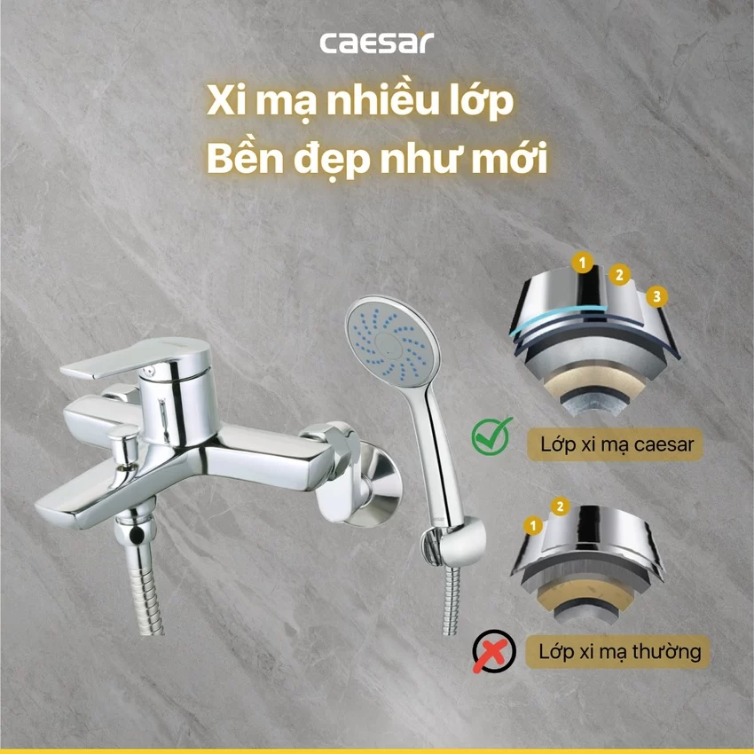 Bộ sen cây tắm đứng nóng lạnh Caesar BS124+S203C 12 Bộ sen cây tắm đứng nóng lạnh Caesar BS124+S203C
