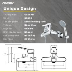 Bộ sen cây tắm đứng nóng lạnh Caesar BS124+S333C