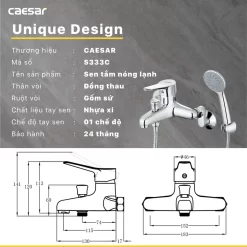 Bộ sen cây tắm đứng nóng lạnh Caesar BS124+S333C