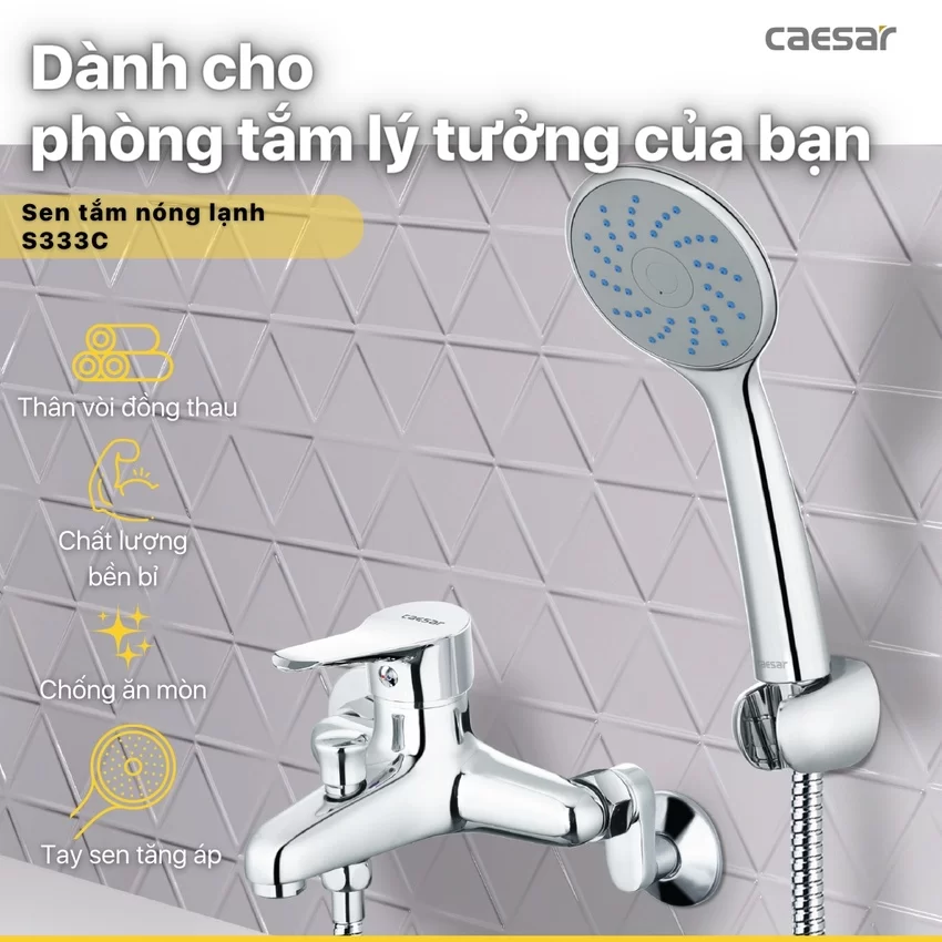 Bộ sen cây tắm đứng nóng lạnh Caesar BS124+S333C 8 Bộ sen cây tắm đứng nóng lạnh Caesar BS124+S333C