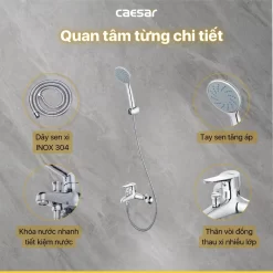 Bộ sen cây tắm đứng nóng lạnh Caesar BS124+S333C 16 Bộ sen cây tắm đứng nóng lạnh Caesar BS124+S333C
