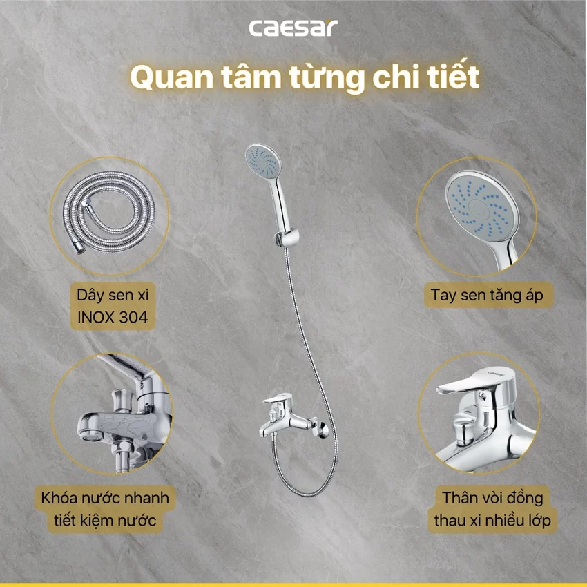Bộ sen cây tắm đứng nóng lạnh Caesar BS124+S333C 9 Bộ sen cây tắm đứng nóng lạnh Caesar BS124+S333C