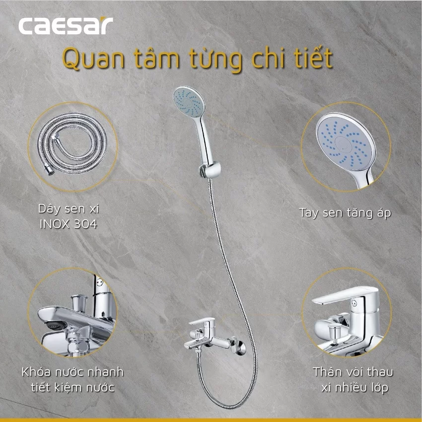 Chi tiết Bộ sen cây tắm đứng nóng lạnh Caesar BS124+S383C Chi tiết Bộ sen cây tắm đứng nóng lạnh Caesar BS124+S383C