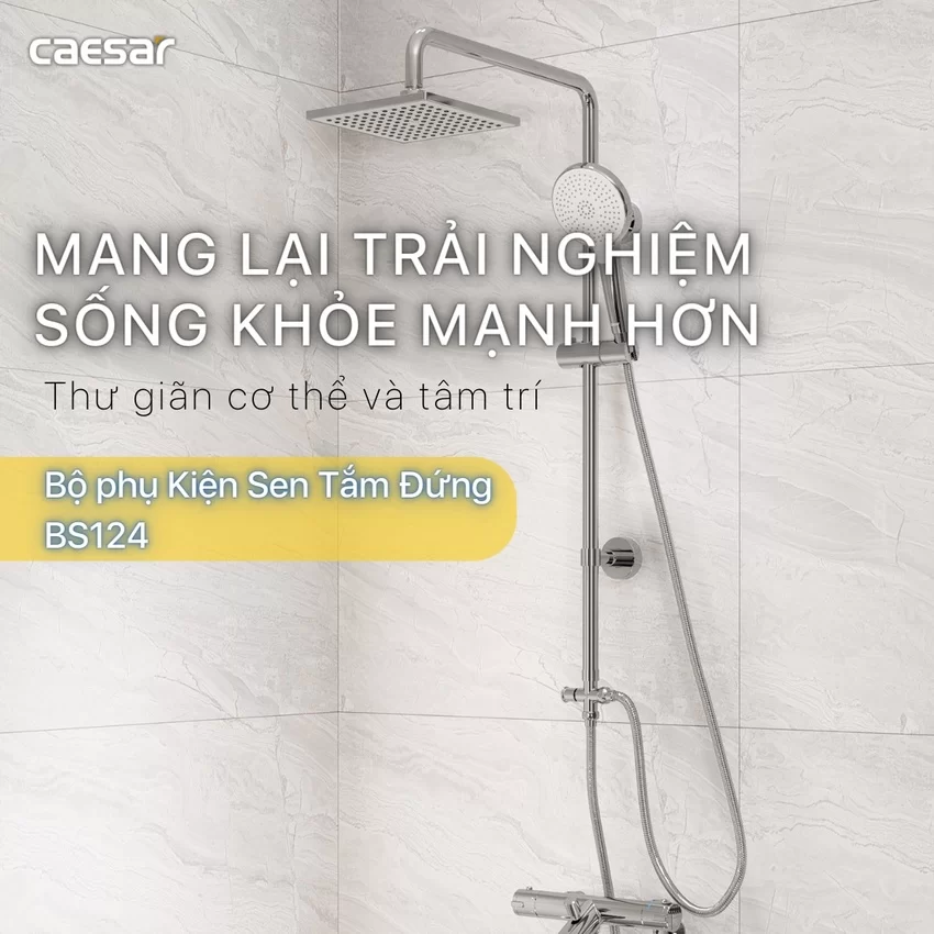 Bộ sen cây tắm đứng nóng lạnh Caesar BS124+S403C 8 Bộ sen cây tắm đứng nóng lạnh Caesar BS124+S403C