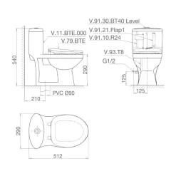 Bồn cầu 1 khối cho trẻ em Viglacera BTE nắp thường 12 Bồn cầu 1 khối cho trẻ em Viglacera BTE nắp thường