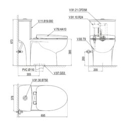 Bồn cầu 1 khối nắp êm Viglacera V819 (+ vòi xịt VG826)