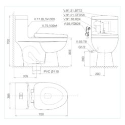 Bồn cầu 1 khối Viglacera BL5 nắp êm xả thẳng (+ vòi xịt VG826) 14 Bồn cầu 1 khối Viglacera BL5 nắp êm xả thẳng (+ vòi xịt VG826)