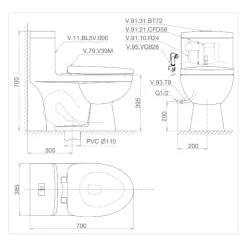 Bồn cầu 1 khối Viglacera BL5 nắp êm xả thẳng (+ vòi xịt VG826) 14 Bồn cầu 1 khối Viglacera BL5 nắp êm xả thẳng (+ vòi xịt VG826)