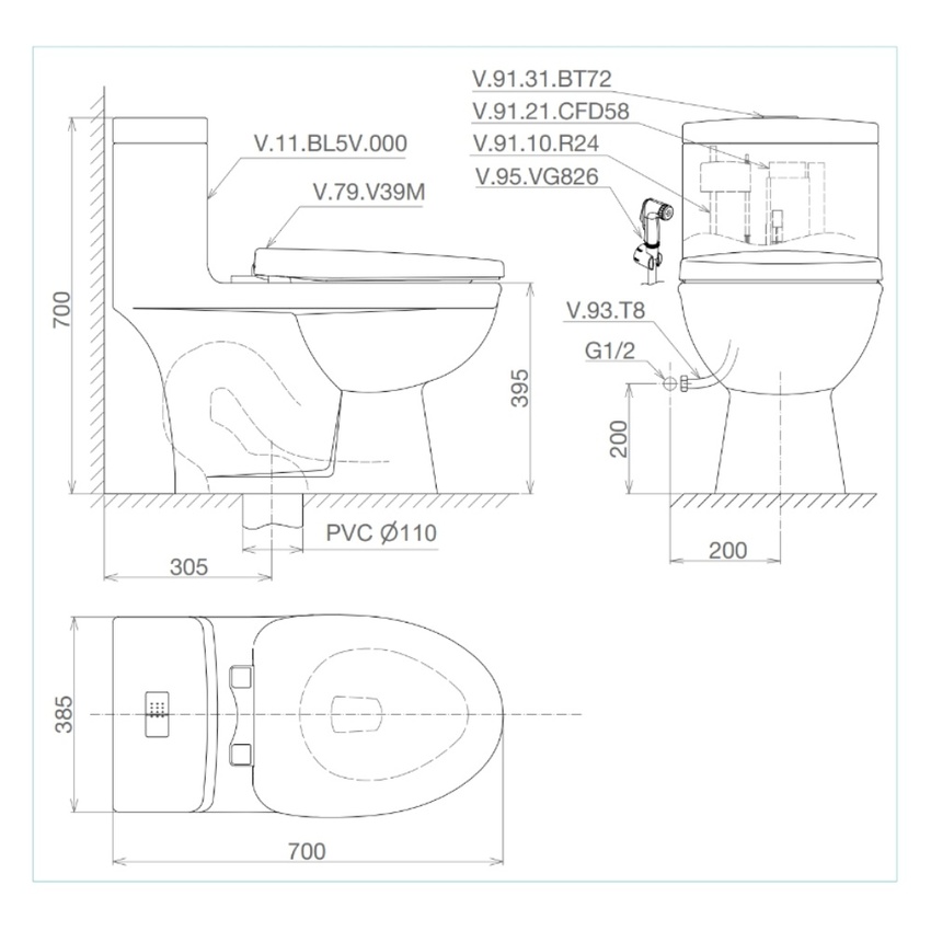 Bồn cầu 1 khối Viglacera BL5 nắp êm xả thẳng (+ vòi xịt VG826) 8 Bồn cầu 1 khối Viglacera BL5 nắp êm xả thẳng (+ vòi xịt VG826)