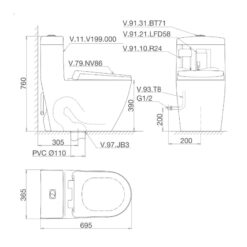 Bồn cầu 1 khối Viglacera V199 nắp êm (+ vòi xịt VG826 & van VG853)