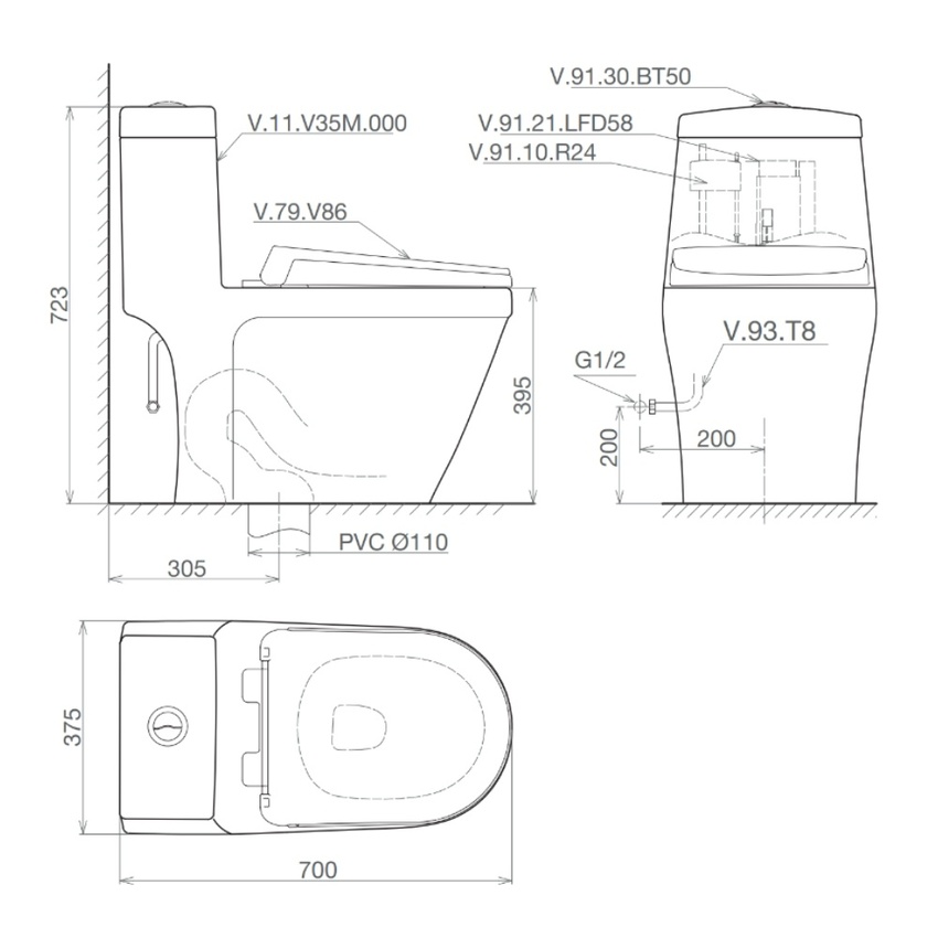 Bồn cầu 1 khối Viglacera V35M nắp êm xả xoáy (+ vòi xịt VG826) 10 Bồn cầu 1 khối Viglacera V35M nắp êm xả xoáy (+ vòi xịt VG826)