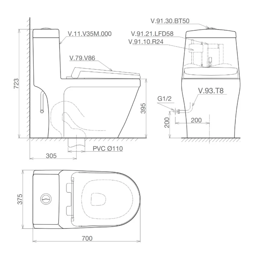 Bồn cầu 1 khối Viglacera V35M nắp êm xả xoáy (+ vòi xịt VG826) 10 Bồn cầu 1 khối Viglacera V35M nắp êm xả xoáy (+ vòi xịt VG826)