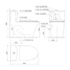 Bồn cầu 1 khối Viglacera V36 nắp êm (+ vòi xịt VG826)