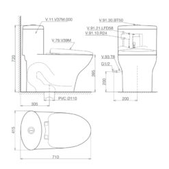 Bồn cầu 1 khối Viglacera V37S nắp êm tráp nhựa con thỏ rời (+ vòi xịt VG826)