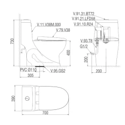 Bồn cầu 1 khối Viglacera V38M nắp êm xả xoáy (+ vòi xịt VG826)