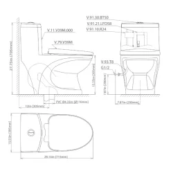 Bồn cầu 1 khối Viglacera V39 nắp êm xả thẳng (+ vòi xịt VG826) 16 Bồn cầu 1 khối Viglacera V39 nắp êm xả thẳng (+ vòi xịt VG826)