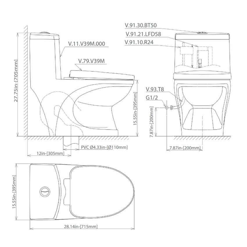 Bồn cầu 1 khối Viglacera V39M nắp êm xả xoáy (+ vòi xịt VG826) 7 Bồn cầu 1 khối Viglacera V39M nắp êm xả xoáy (+ vòi xịt VG826)