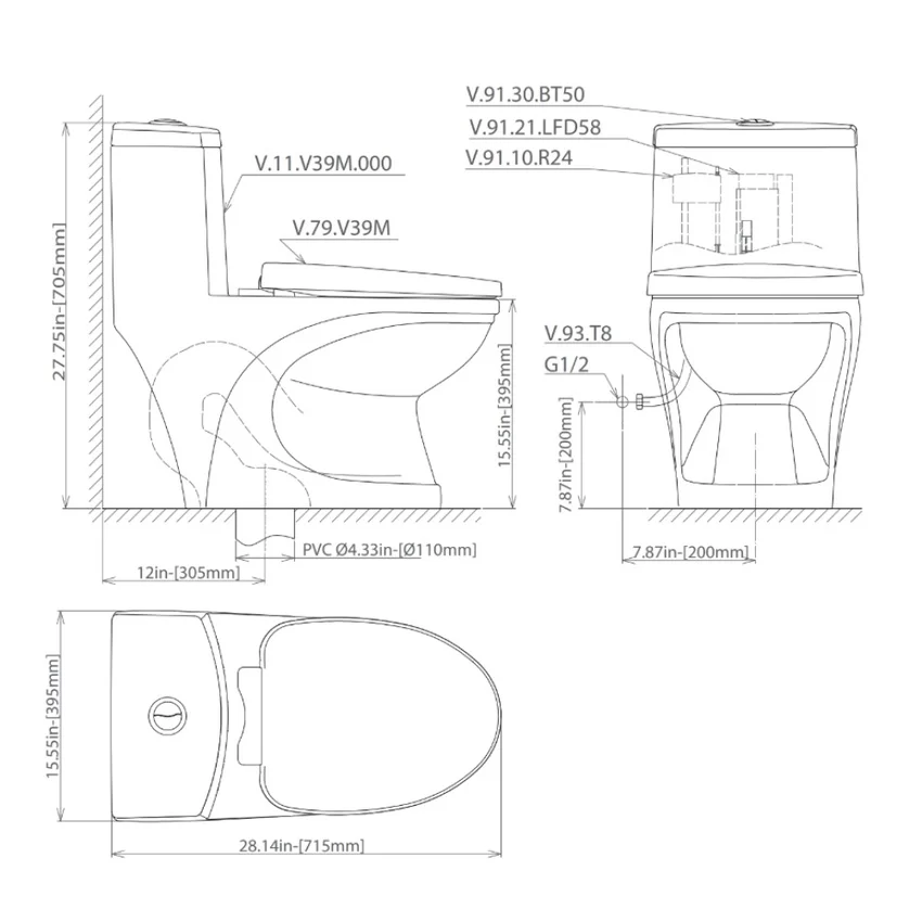 Bồn cầu 1 khối Viglacera V39M nắp êm xả xoáy (+ vòi xịt VG826) 7 Bồn cầu 1 khối Viglacera V39M nắp êm xả xoáy (+ vòi xịt VG826)