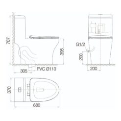 Bồn cầu 1 khối Viglacera V45M nắp êm xả xoáy (+ vòi xịt VG826 & van VG853)