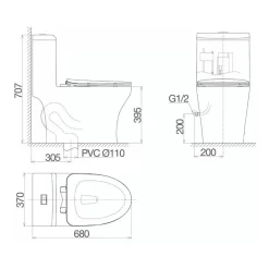 Bồn cầu 1 khối Viglacera V45M nắp êm xả xoáy (+ vòi xịt VG826 & van VG853) 12 Bồn cầu 1 khối Viglacera V45M nắp êm xả xoáy (+ vòi xịt VG826 & van VG853)