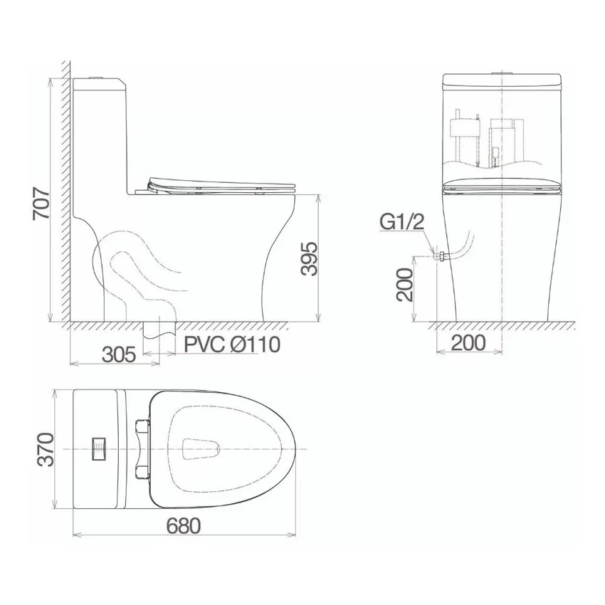 Bồn cầu 1 khối Viglacera V45M nắp êm xả xoáy (+ vòi xịt VG826 & van VG853) 7 Bồn cầu 1 khối Viglacera V45M nắp êm xả xoáy (+ vòi xịt VG826 & van VG853)