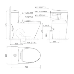 Bồn cầu 1 khối Viglacera V62 nắp êm (+ vòi xịt VG826 & van VG853) 12 Bồn cầu 1 khối Viglacera V62 nắp êm (+ vòi xịt VG826 & van VG853)