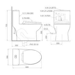 Bồn cầu 1 khối Viglacera V64 nắp êm (+ vòi xịt VG826 & van VG853) 12 Bồn cầu 1 khối Viglacera V64 nắp êm (+ vòi xịt VG826 & van VG853)