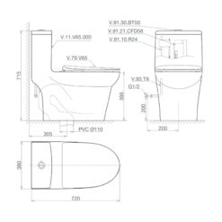 Bồn cầu 1 khối Viglacera V65 nắp êm (+ vòi xịt VG826 & van VG853)