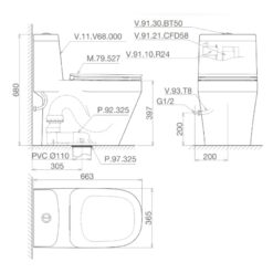 Bồn cầu 1 khối Viglacera V68 nắp êm (+ vòi xịt VG826 & van VG853)