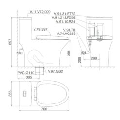 Bồn cầu 1 khối Viglacera V72-CAU nắp êm (+ vòi xịt VG826) 18 Bồn cầu 1 khối Viglacera V72-CAU nắp êm (+ vòi xịt VG826)