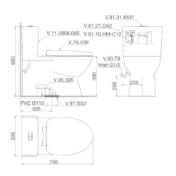 Bồn cầu 1 khối Viglacera V808 nắp êm (+ vòi xịt VG826 & van VG853)