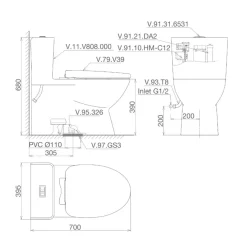 Bồn cầu 1 khối Viglacera V808 nắp êm (+ vòi xịt VG826 & van VG853) 18 Bồn cầu 1 khối Viglacera V808 nắp êm (+ vòi xịt VG826 & van VG853)