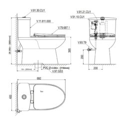 Bồn cầu 1 khối Viglacera V811 nắp êm (+ vòi xịt VG826)