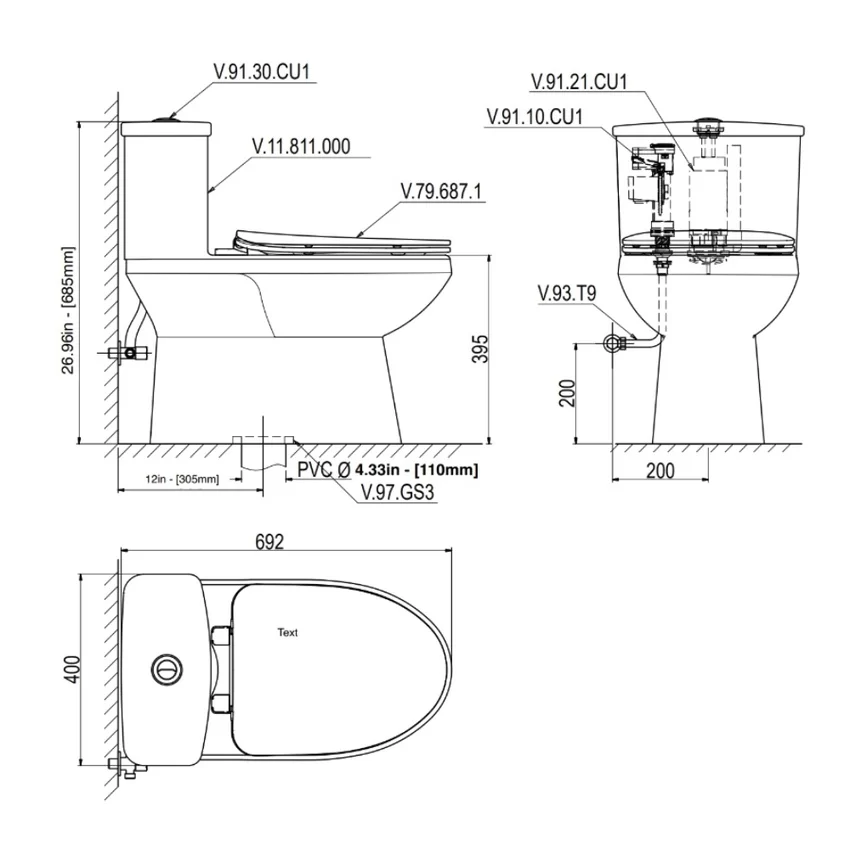 Bồn cầu 1 khối Viglacera V811 nắp êm (+ vòi xịt VG826) 9 Bồn cầu 1 khối Viglacera V811 nắp êm (+ vòi xịt VG826)